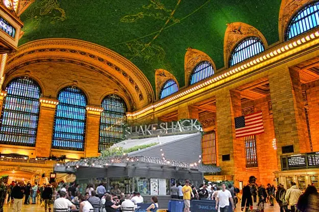 A photo illustration using Grand Central Terminal from Gary Burke and Shake Shack image from Seanachaidheire.